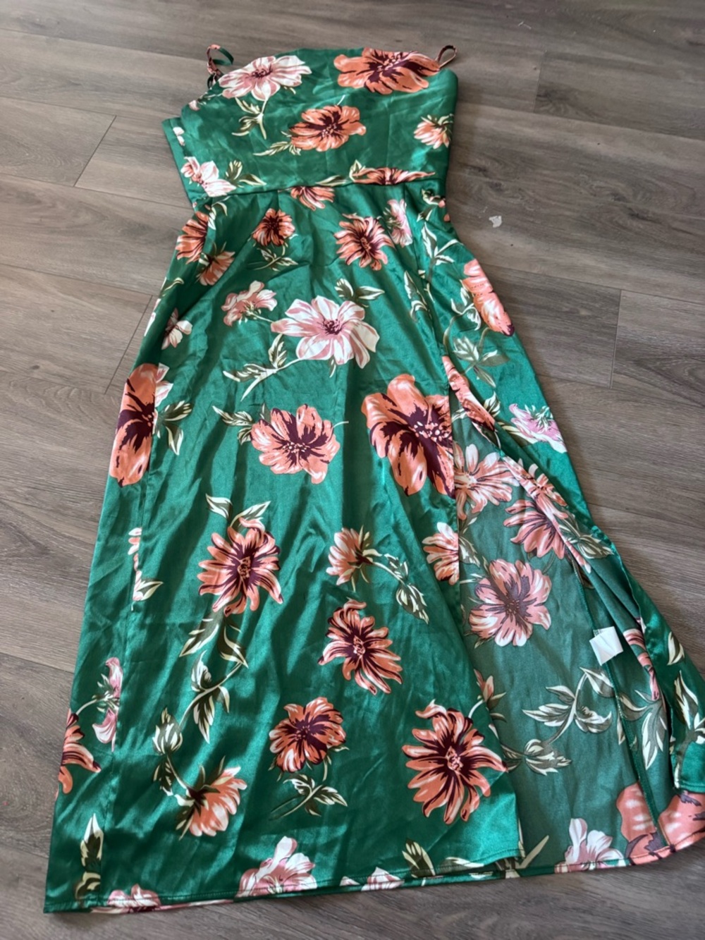 SHEIN Green Maxi Dress with Pink Floral Print